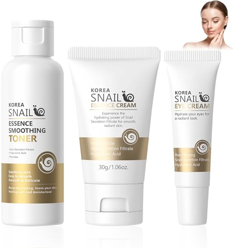 3PCS Snail Mucin Skincare Coreano Kit, Crema Baba de Caracol + Snail Eye Cream + Tónico Facial, Caracol Cuidado Facial Mujer Kit, Hidratación Profunda, Antienvejecimiento, para Todo Tipo de Piel