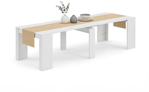 duehome | Mesa de Comedor, Consola, Mesa Extensible, Mesa para Salon, Recibidor o Cocina, Acabado en Blanco Artik, Modelo Denis, Medidas: 50-235 cm (Largo) x 90 cm (Ancho) x 78 cm (Alto)
