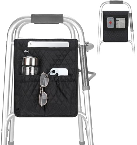 supregear Borsa Deambulatore, Organizer Universale Anziani con Tasche Multiple, Accessorio Leggero per Rollator, Sedie a Rotelle e Sponde Letto, Custodia Facile da Usare, Nero Floreale