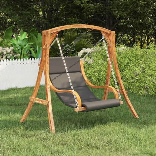 Mokuyary Lettino sospeso senza struttura a dondolo con cuscino, in legno massiccio curvato per terrazza, giardino, balcone, piscina