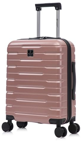 Rocklands London Cabin Suitcase 55x40x20cm ABS+PC Hard Shell Lightweight Carry On TSA Lock, 4 Spinner Wheels, Telescopic Handle, Cabin Bag for Ryanair, easyJet & 100+ Airlines (Rose Gold)