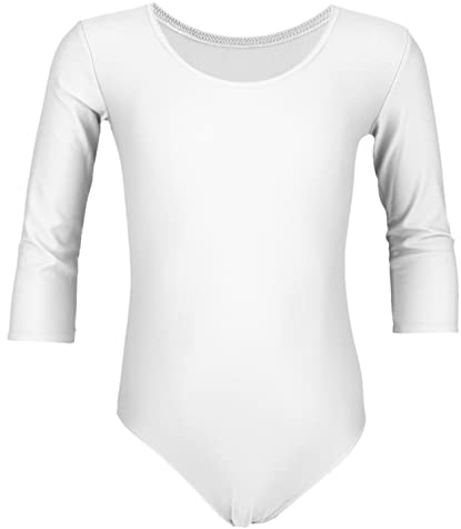 Aquarti Mädchen Body 3/4 Arm Ballett Trikot, Farbe: Weiß, Größe: 140