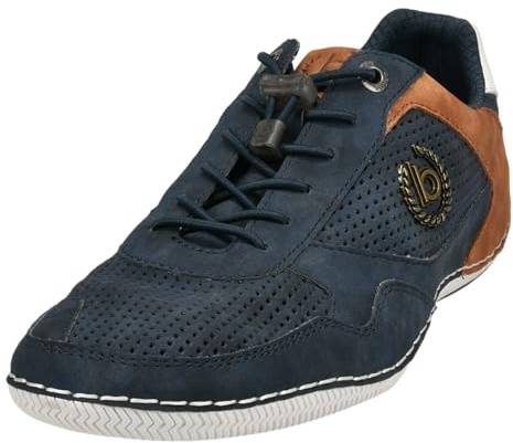 bugatti Men's Casual sneaker with flexible sole, lace-up shoe with memory foam, elastic laces, Dark Blue, 9 UK