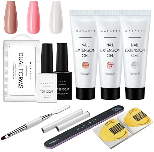 Makartt kit unghie ricostruzione, estensione colore naturale base gel top coat