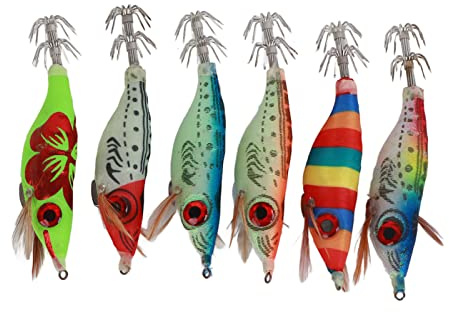 Pwshymi Cebo de camarón Señuelos de Pesca Luminosos Anzuelo de Calamar Señuelo de Pesca Cebo de Madera Artificial Fishinghook
