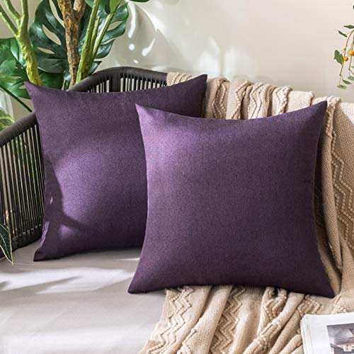 MIULEE 2er Set Wasserdicht Kissenbezug Outdoor Sofakissen Dekokissen Modern Kissenbezüge Dekorativ Kissenhülle Deko aus Polyster Leinen-Optik für Garten Sofa Wohnzimmer Bett 45x45 cm Aubergine Lila