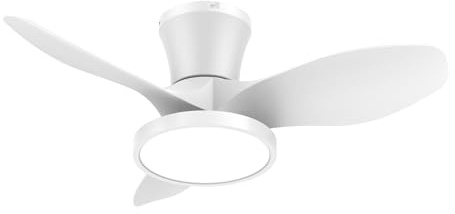 ocioc Quiet Ceiling Fan with LED Light DC motor 32 inch Large Air Volume Remote Control White for Kitchen Bedroom Dining room Patio