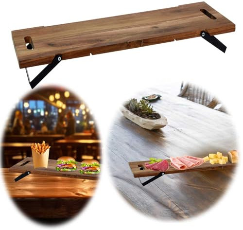 LS-LebenStil XXL Akazie Serviertablett 67cm klappbar Griff Tapas Holz-Tablett Deko-Tablett Frühstückstablett Betttablett Servierbrett Lebensmittelecht zum Hinstellen