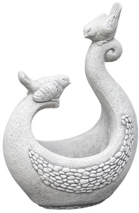 gartendekoparadies.de Liebevolle Pflanzschale mit Zwei Vögel Pflanzgefäß aus Steinguss, H. 50 cm, 1,0 Liter, 15 kg, Grau, frostsicher für Außenbereich