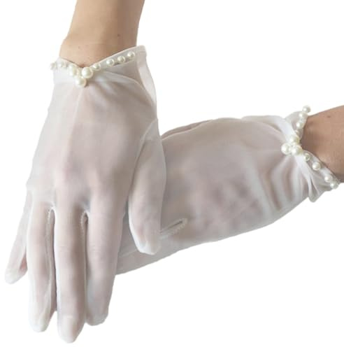 YAEISM Gants de mariage en tulle blanc avec bord de perles pour femmes occasions formelles de mariage