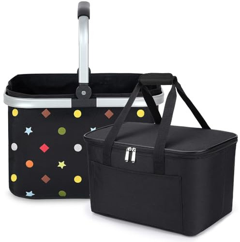 30 l klassiskt inköpsset 2 delar bestående av shoppingkorg och kylväska shoppingkorg med aluminiumhandtag vikbar shoppingväska med isolering för arbete/shopping
