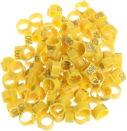 DRAGONRUN 100pcs Chicken Bird Leg Rings Birds Identification Leg Bands Poultry Leg Rings 10mm for Pigeons Quail, Yellow
