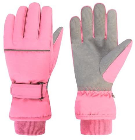 TRIWONDER Kids Ski Gloves Water Resistant Warm Fleece Winter Snow Gloves for Children Skiing Snowboarding (Pink, M, 6-8 Years)