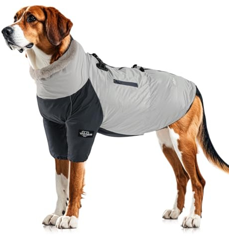 TOPSOSO Cappotti e Giubbotti per Cani Fodera in Lana Caldo Freddo Antivento Impermeabile Cappotto Invernale per Cani con Elastica Regolabile Harness Fibbia a D Zip Riflettenti Tasche(Grigio XXL)