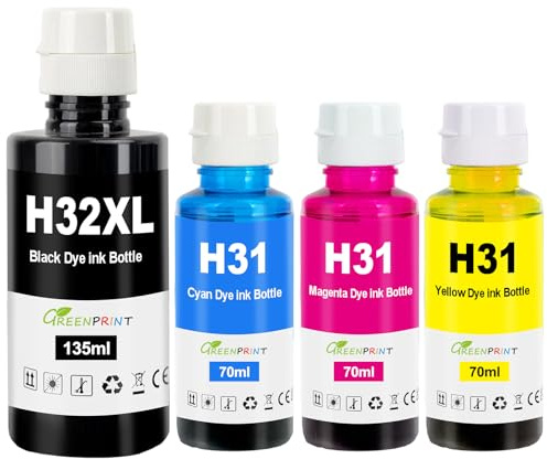 GREENPRINT 31 32XL Encre Compatible 6000 Page Noir, 8000 Page CMY pour H P Smart Tank 319 455 515 530 555 558 559 570 655 670 750 790 5105 5106 5107 7005 7006 7305 7306 7605 415 419 Imprimante 4-Pack