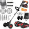 Akku Rasentrimmer mit Akku und Ladegerät, 3-in-1 Elektrischer Akku Motorsense & Rasentrimmer Rasen mit 2X 2.0Ah Akku & Metall Messer, Akku Freischneider für Rasenschneiden und Garten