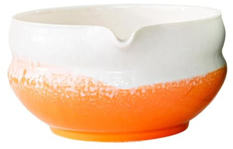 F Fityle Keramik Matcha Schale, Matcha-Schale mit Ausguss, Chawan-Teeschale aus Porzellan für Küche, Latte, Matcha Liebhaber, Orange