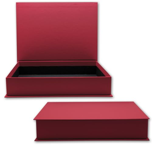 NEUSER PAPIER Caja de regalo con tapa abatible, 2 unidades, DIN A4, revestimiento rojo oscuro, interior negro, 334 x 242 x 65 mm, caja de almacenamiento