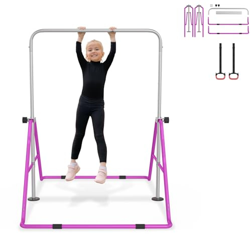 LZQ Turnreck Barre de gymnastique pour enfants, pliable, hauteur réglable de 91 à 133 cm, charge maximale de 140 kg, parfait pour les enfants et les jeunes amateurs de gymnastique