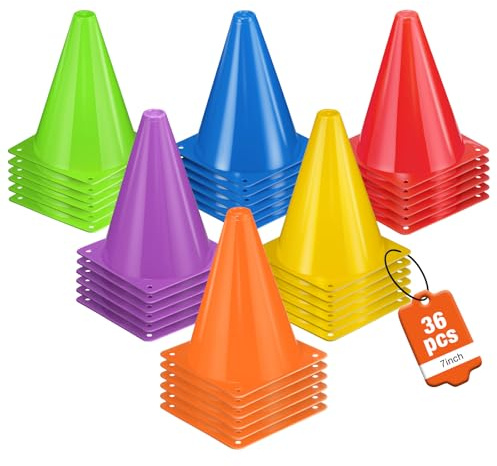 ZKNDRHJO 36pcs Cones 7 Inch Soccer Cones and Plastic Traffic Cones, Durable Cones for Sports Training, Ideal for Soccer, Basketball, Football, Skating, and Agility Drills Practice (36, Colors)