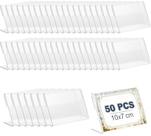 Soporte de Etiquetas de Acrílico, 10 x 7 cm, 50 Piezas Soporte de Etiquetas de Precio, Expositor Acrílico Transparente, para Oficinas, Comercios, Supermercados, Restaurantes