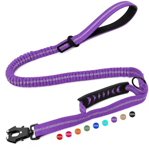 Olcyren Laisse Tactique pour Chien, Laisse Élastique Réfléchissante avec Ceinture de Sécurité pour Chien, Laisse Anti Traction pour Chiens avec 2 Poignées, pour Moyens et Grands Chiens, Violet