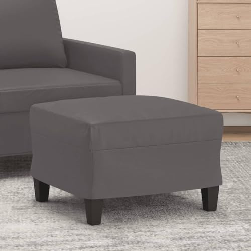 LoogCape Fotpall grå, 60 x 50 x 41 cm, konstläder, klädpall med robust plywoodkropp för vardagsrum, sovrum, hall, sittkuber, förvaringsutrymme, vadderad, utrymmesbesparande, mångsidig