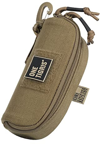ONETIGRIS Eyeglasses Hard Case Tactical Molle Zipper Sunglasses Carrying Case 1000D Nylon with Clip (Coyote Brown)