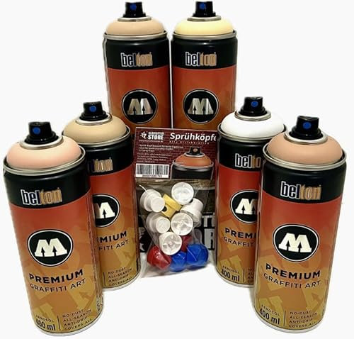 Sprühdosen Set Belton Premium Sandfarben, Hautfarben, Skin Make Up 6x400ml + Esatzsprühköpfe