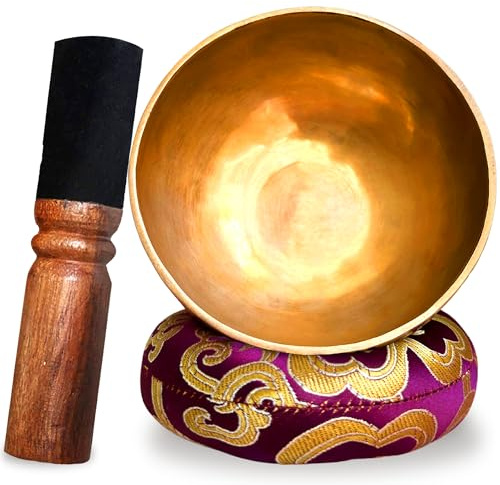 VIRHEA Cuenco Tibetano – Cuenco de 7 Metales Hecho a Mano de Nepal + Cojín + Mazo de Madera + Caja Lokta – Ideal para Meditación y Terapia de Sonido