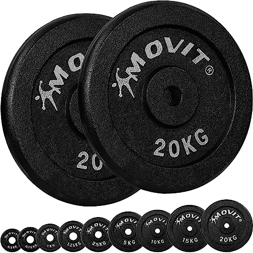 MOVIT Dischi Pesi - in Ghisa, Set a Scelta da 0,5 a 20 kg, Foro 30/31 mm - Piastra per Bilanciere, Manubri, Disco del Piatto del Peso per Palestra, Fitness, Allenamento Casa
