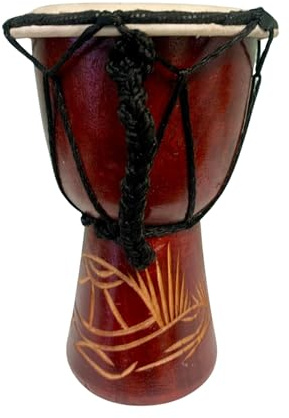 My Family House Wooden Djembe Drum - Multicoloured - Hand Carved Musical Instrument - 15 cm