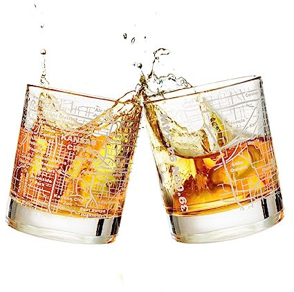 Greenline Goods whiskyglas – 295 ml dricksglas set för Kansas-älskare, etsad med Kansas stadskarta gammaldags stenar glas – set med 2