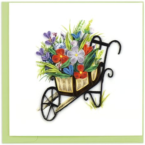 Quilling Card Handmade Quilled Wheelbarrow Greeting Card – 6x6 Inch Blank Card with Envelope – Fair Trade Verified – Unique Paper Art Keepsake for Any Occasion