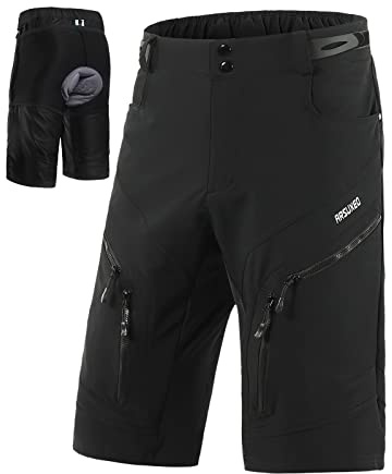 ARSUXEO Hommes Short de Cyclisme MTB Short Ample résistant à l'eau 1903 001D Noir M