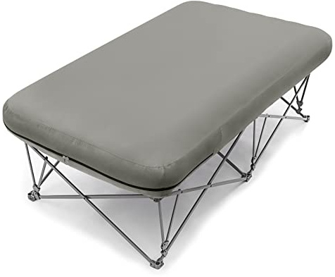 KAMPKEEPER Lit jumeau de Camping pour Adultes, lit de Camping Pliable avec Matelas Gonflable et Sac de Transport, pour Voyage, Camping, 180×100×60cm Pas de Pompe à air (Gris, 1 Personne)