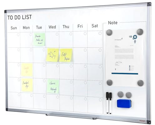 VEVOR Lavagna Magnetica Bianca da Parete Area Scrittura 87,6 x 57,1 cm con Calendario Agenda per Ufficio Aula Casa, Lavagna Bianca Magnetica Murale Cancellabile a Secco con Calendario Agenda Mensile