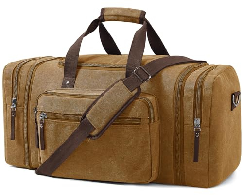 EKOROMIER 55L Bolsa de Viaje de Lona para Hombre – Bolsa de Fin de Semana Expandible – Equipaje de Mano para Gimnasio, Viajes Cortos y Vuelos