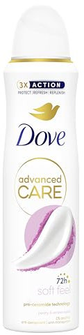 Dove Deodorante Spray Advanced Care Soft Feel, con Formula Idratante e Delicata sulla Pelle, Senza Alcol, Pelle Asciutta Fino a 72 Ore, Deodorante Uomo e Donna, 6 Pezzi da 150ml