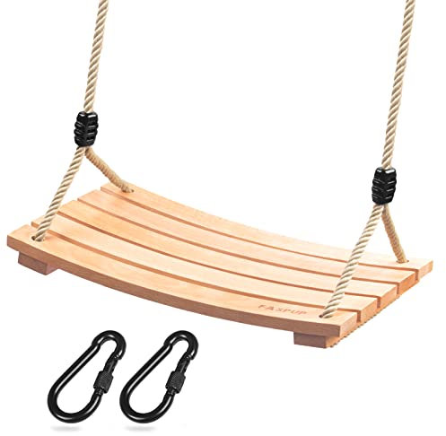 Balançoire en Bois, Balancoire Exterieur Bois avec Corde de Chanvre Réglable pour Adultes et Enfants Balançoire Arbre Bois pour Aire de Jeux Intérieur et Extérieur (17,7 x 9,8 in)