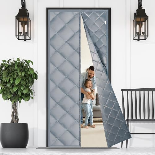 Awaken honest Thermal Door Curtain for Winter 90 X 210cm, Magnetic Thermal Insulated Curtain Cover to Keep Warm, Windproof Soundproofing Front Door Screen, Grey
