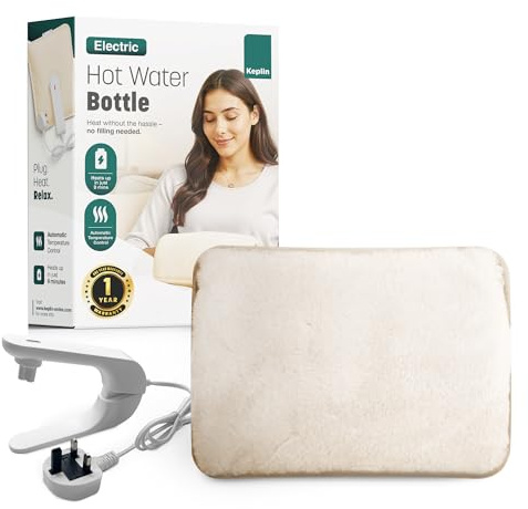 KEPLIN Rechargeable Electric Hot Water Bottle Soft & Cosy Bed, Hand & Body Warmer - Fast Heating, Auto-Shut Off Function, Over-Heat Protection & No Refill Heat Pad - 1 Year Warranty (Cream)