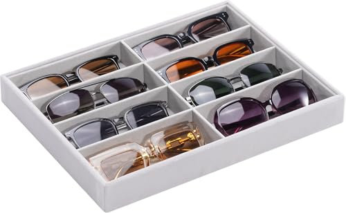 Lolalet Scatola per Occhiali da Sole Cassettiera, 8 Scomparti Impilabile Occhiali da Sole Organizzatore Scatola, Porta Occhiali Multiplo per Uomo Donne -1 Pezzi, Grigio