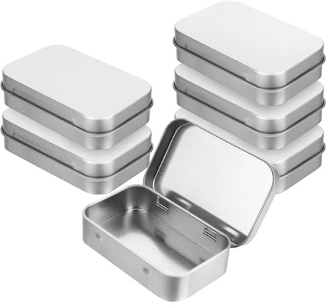 Qiuruoo 6 cajas rectangulares pequeñas de metal, latas de metal con tapa, caja de metal para dulces, galletas, té, pendientes (plata)
