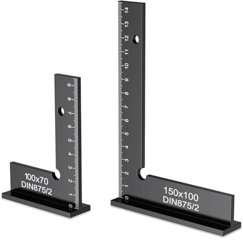 Lot de 2 équerres de menuisier avec échelle de mesure pour ingénieur, menuisier, laboratoire, travail du bois, atelier, construction métallique