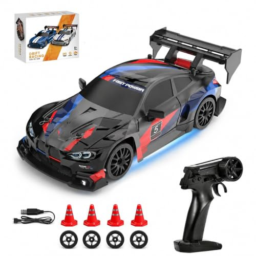 Siereolly Drift Car 1:24 Racerbil fjärrstyrd 20 km/h 4WD 2,4 GHz fjärrkontroll mini RC bil med LED-lampor för barn