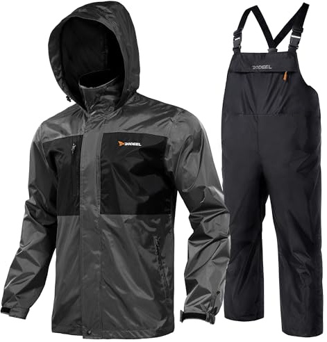 Rodeel Waterproof Jacket and Overalls Set Waterproof Rain Jacket Bid Suit Ultimate Protection for Outdoor Adventures Dark Grey