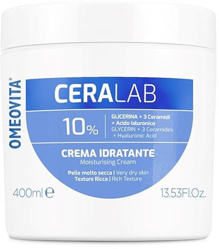 OMEOVITA CERALAB Crema Idratante Viso e Corpo con Acido Ialuronico e 3 Ceramidi, Pelle Molto Secca - Idratazione Lunga Durata, 400m