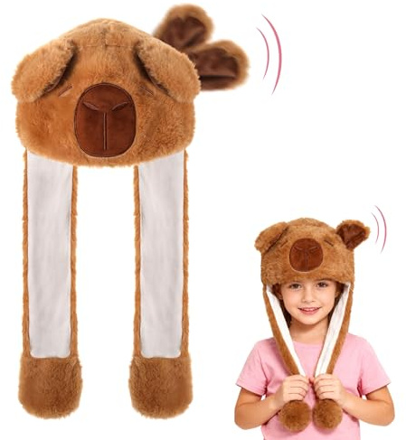 Hifot Djurhatt med rörliga öron, plysch djur rörliga öron hatt barn vuxna, rolig hoppande klaffmössa huvudbonader för vinter halloween jul karneval födelsedag cosplay utklädning fest present