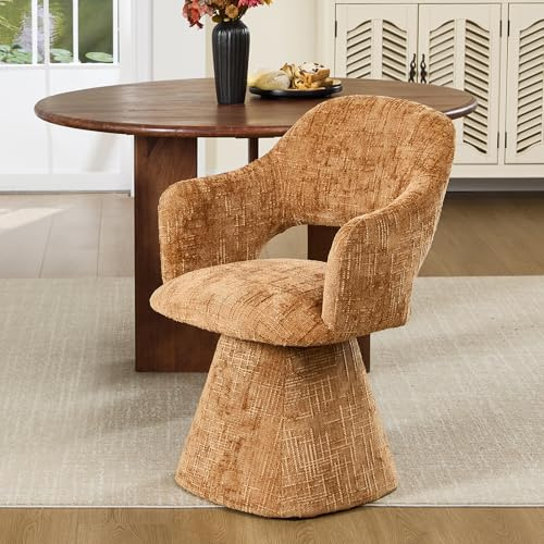 DAYALANE Chaise Salle à Manger Pivotant Scandinave Chaise Rembourrée en Chenille avec Accoudoirs Fauteuil Pivotant pour Cuisine Salon Chambre, Orange